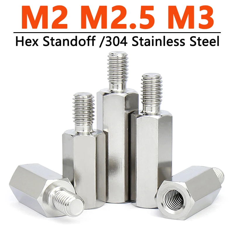 Hex Standoff M2 M2.5 M3 304 Stainless Steel Threaded Pillar Male to Female Screw PCB Spacer Single Head Column Thread 4/6mm