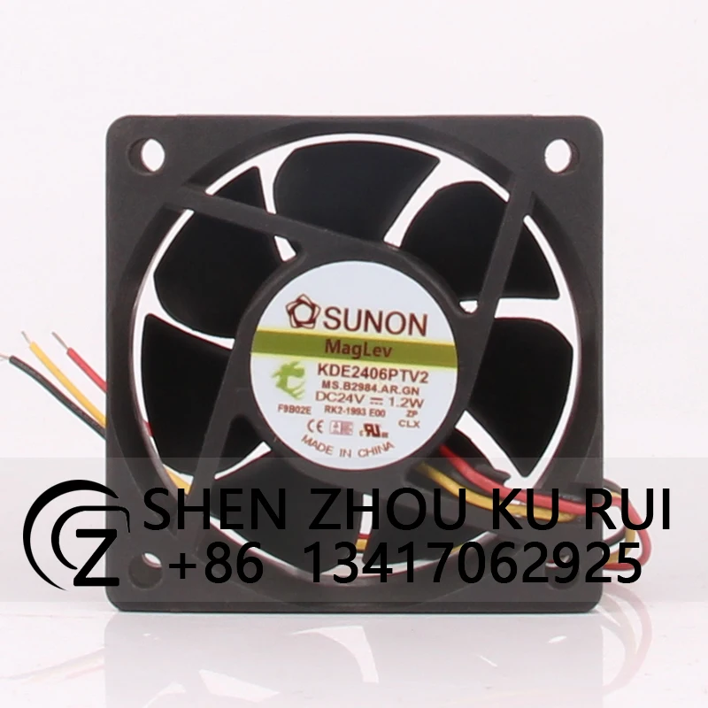 KDE2406PTV2 Case Fan for SUNON 60*60*25MM DC24V 1.2W 6025 3-wire Inverter Cooling Fan