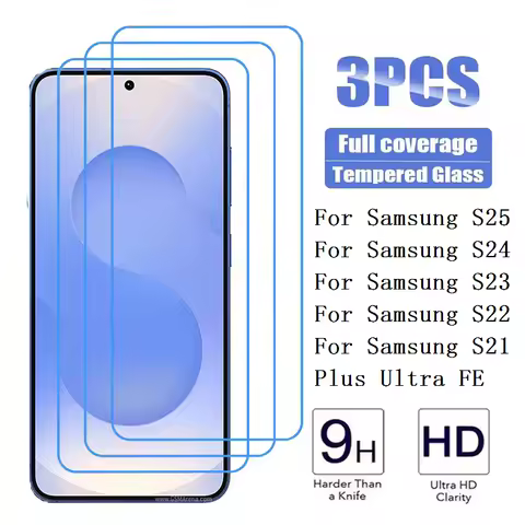 3Pcs Tempered Glass For Samsung Galaxy S25 S23 S24 FE S21 S22 Plus Ultra Screen Protector