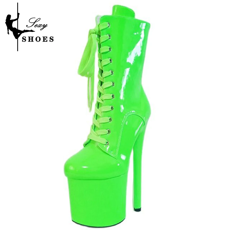 Rose-Bengale 20Cm/8Inch Ultrahoge Hak Hoge Laars Strappy Zip Pole Dance Hoge Hakken Nachtclub Platform Sexy Modellen Met Booties