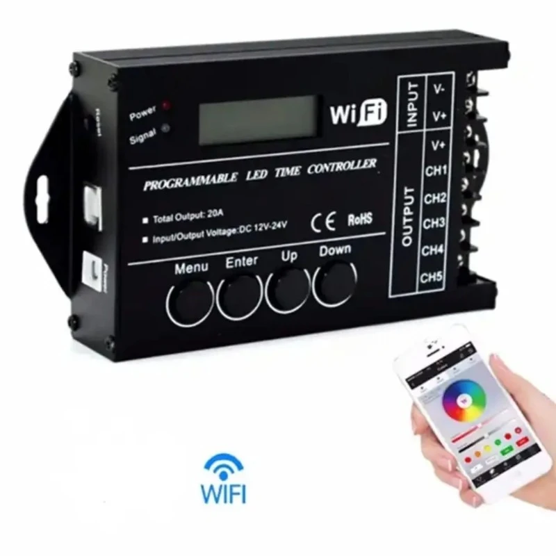 Tc4421 לתכנות 5ch rgb הוביל רצועת זמן אור wifi בקר בשימוש במים מיכל דגים צמח גדל