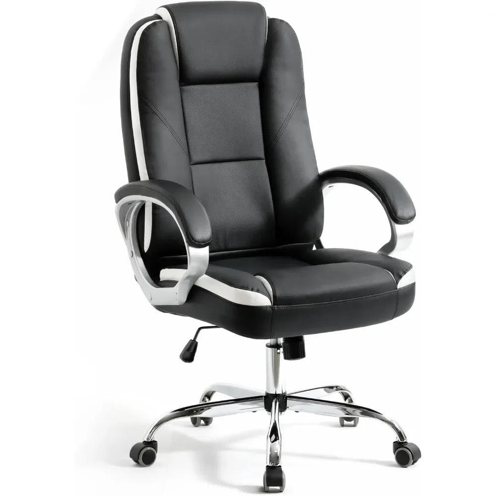 كرسي ألعاب مريح للمكتب، كرسي كمبيوتر عالي الظهر قابل للتعديل مع عجلات ودعم قطني من الجلد المريح