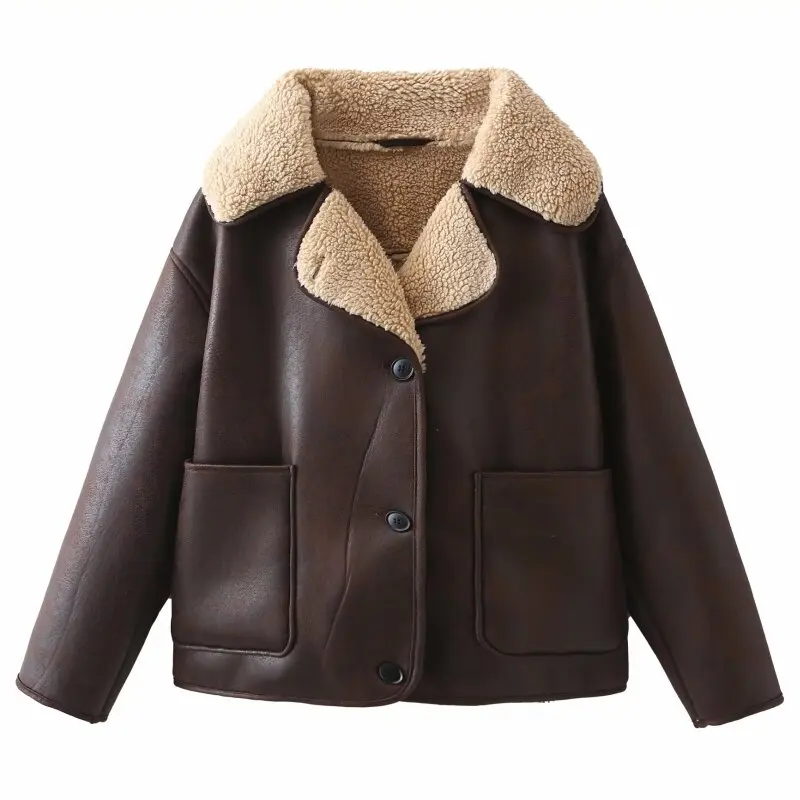 

Женская свободная куртка из искусственной кожи, крутая мото уличная стильная куртка из искусственной кожи с лацканами, женская модная уличная одежда, однотонная зимняя женская теплая верхняя одежда