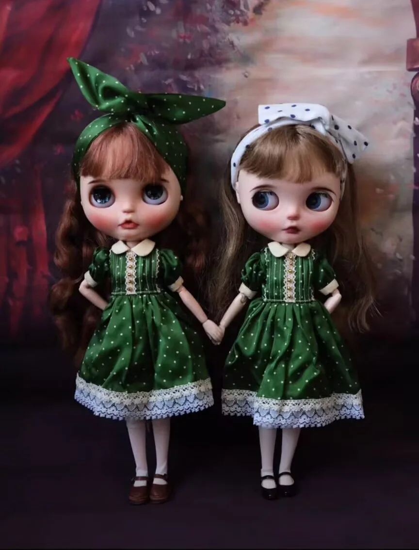 3pcs vintage Blythe/Landoudou silk dress, headband, socks (Fit for azone,Pullip,Ob22,24,26, Licca)