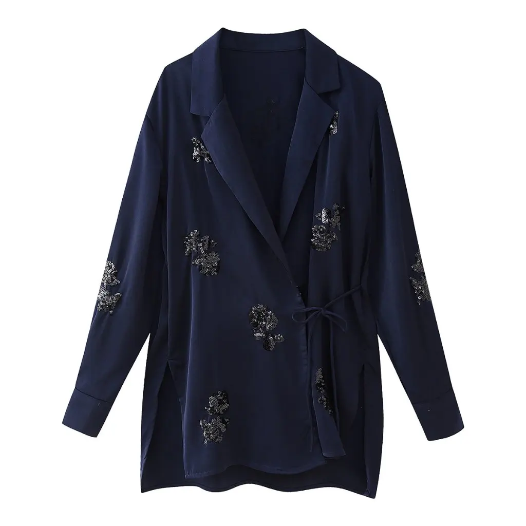 

Women's Beaded Silk Satin Texture Dress Coat Casual Loose Fashion European American Style Summer New
