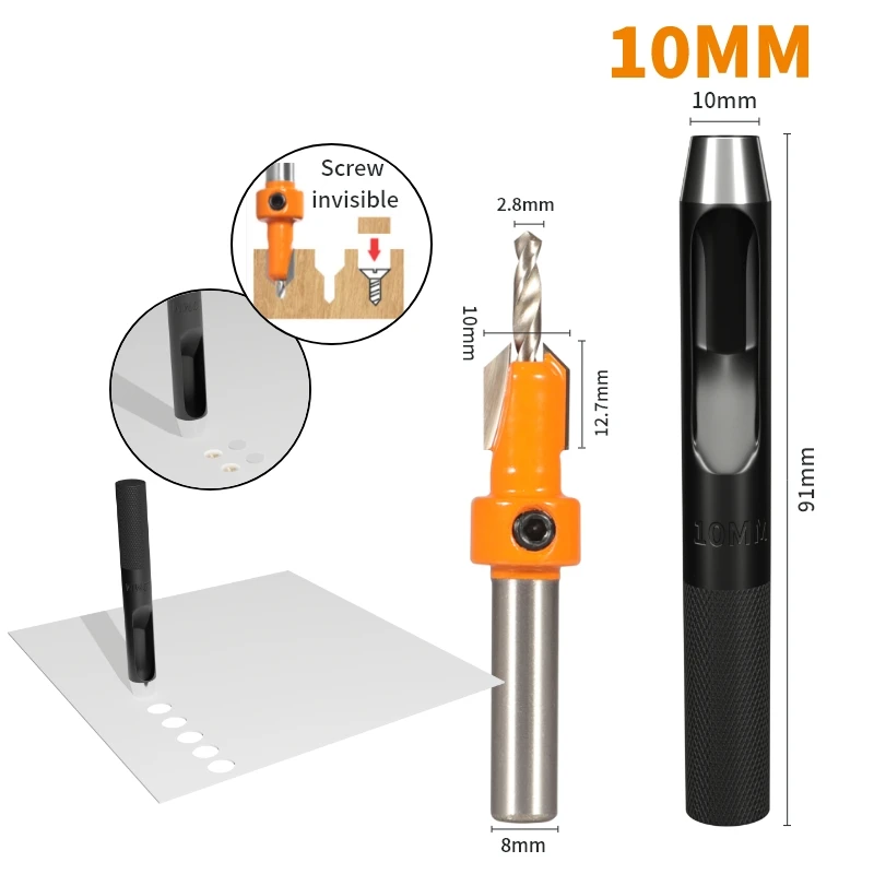 YUSUN 2PCS 8MM Shank Countersink with Punch Router Bit Woodworking Milling Cutter For Wood Face Mill