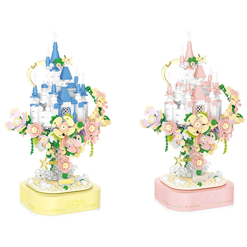 Animation Hanayu Castle Music Box Building Blocks Educational Building Toys Unzipping Creative Ornaments Girls Birthday Gifts