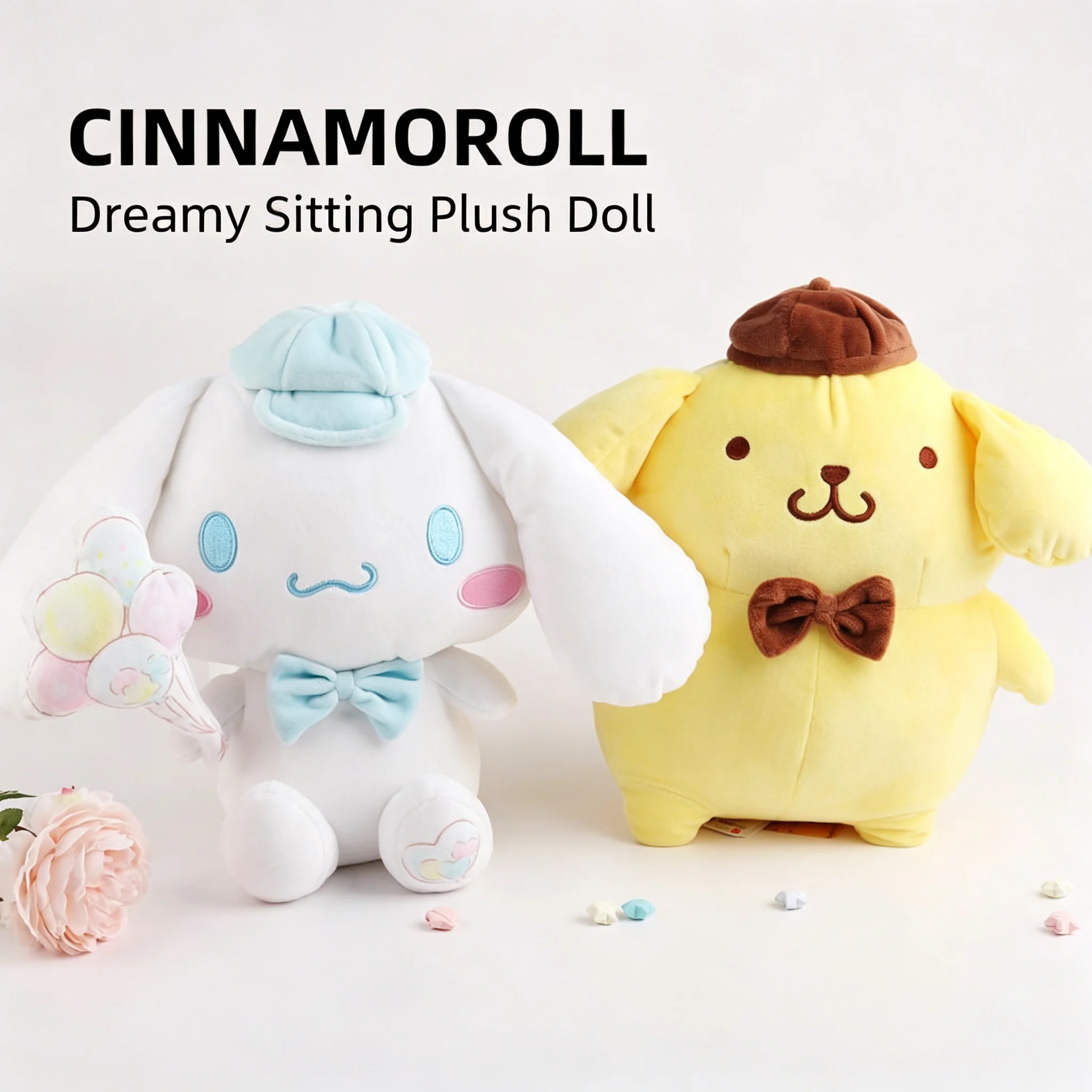 Genuine Cinnamoroll Pompompurin Dreamy Sitting Posture Plush Doll Cute Soft Stuffed Toy Kawaii Cartoon Figure Birthday