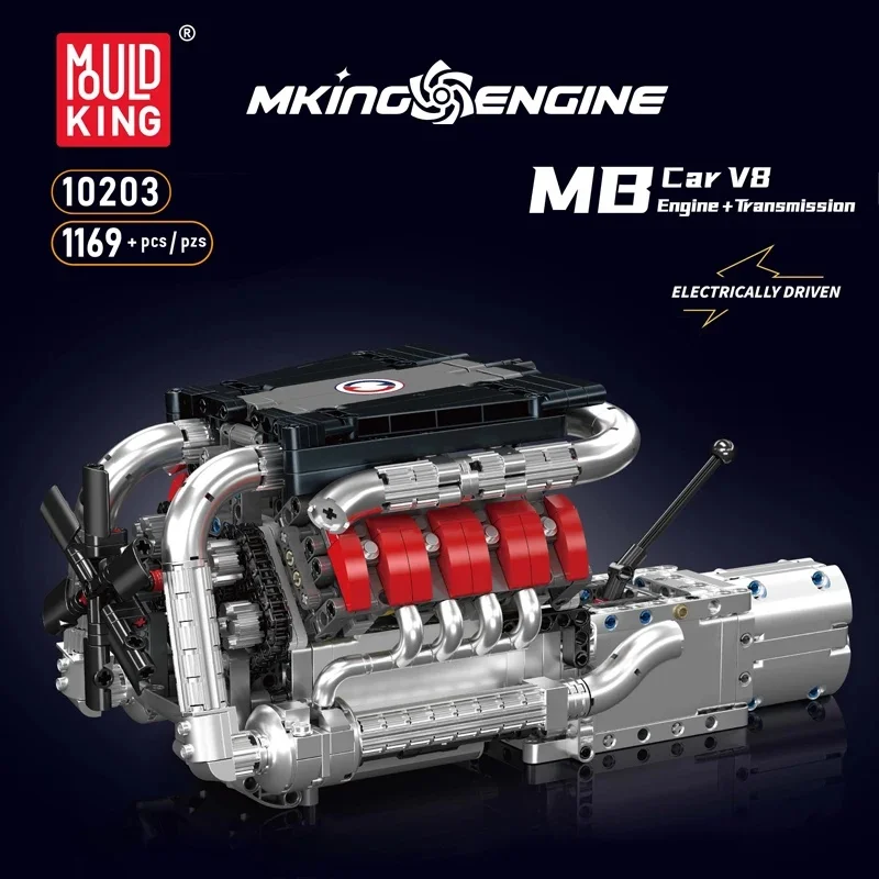 1169pcs MB Car V8 Engine Mould King 10203 Building Block Technical Car Engine Brick Set Assembly Engine Toys Kids Christmas Gift