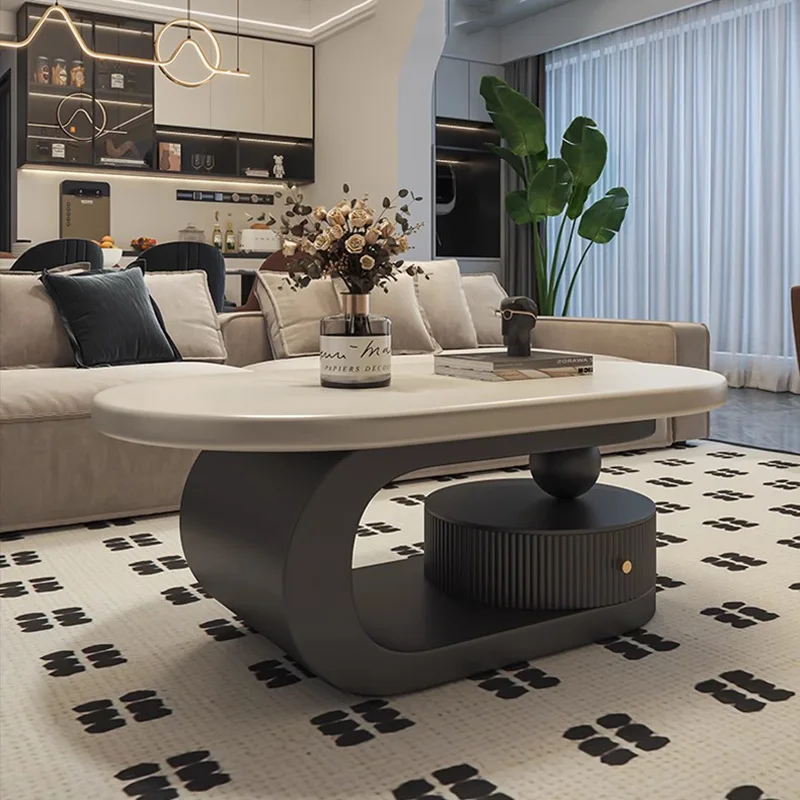 

Modern Storage Coffee Table With Drawers Glamour Oval Neutral Coffee Table Minimalist Aesthetic End Tables Home Furniture