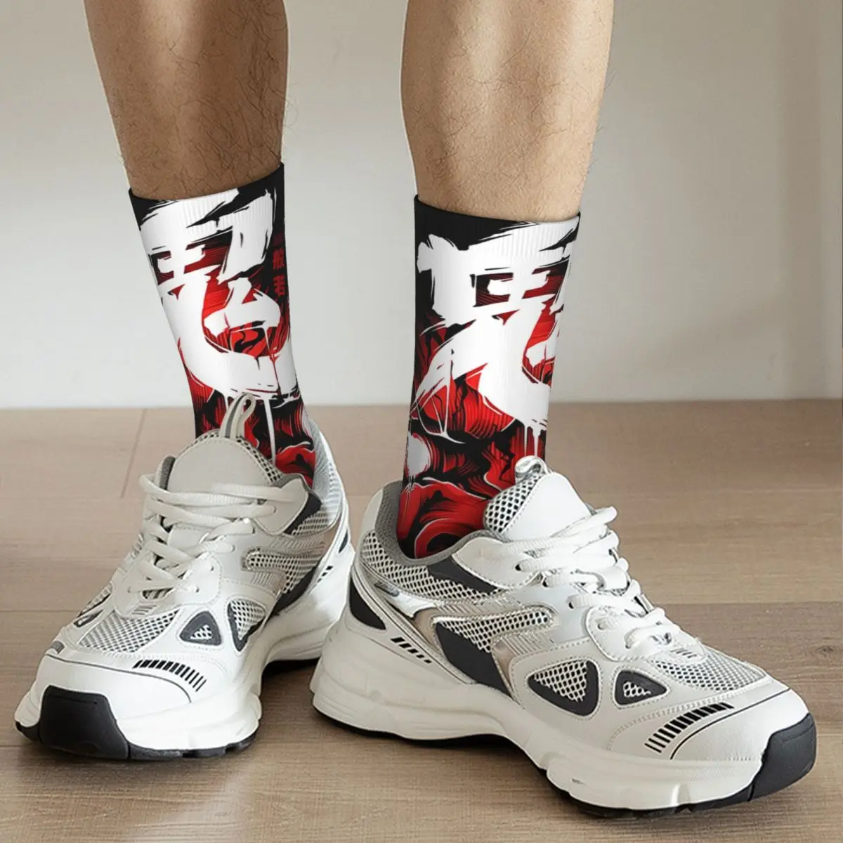 Crazy compression Hannya Demon Bloody Version_1 Sock for Men Harajuku Samurai Seamless Pattern Crew Sock Casual