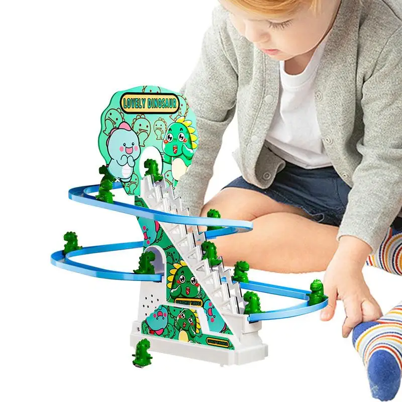 Mini Dinosaur Climbing Stairs Toy Electric Slide Race Track With Light And Music Early Educational Toy For Kids Boys Girls Gifts