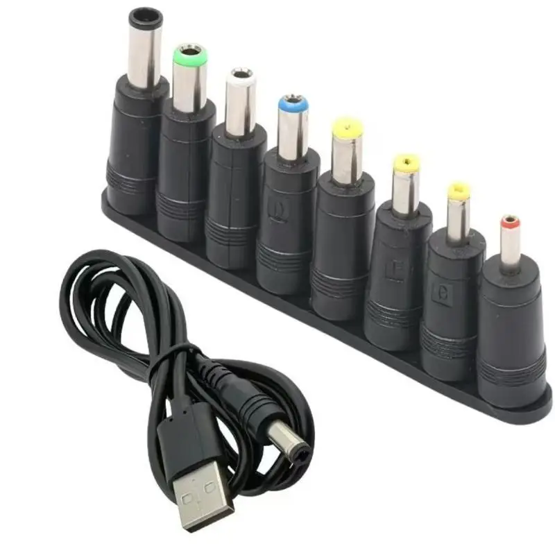 Universal USB To DC 5.5*2.1mm Power Cable 5V Charging Cord With 8 Interchangeable Connectors For CCTV Camera TV Box Router Spea