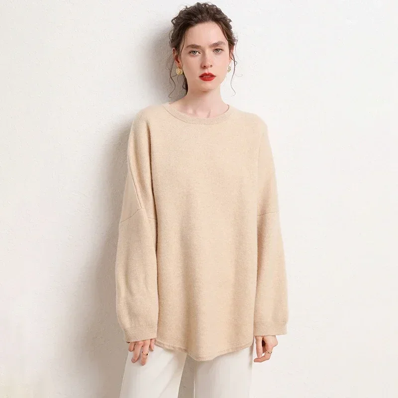 

Ailaile High-End New Pure Cashmere Outwear Round Neck Pullover Thickened Loose Autumn and Winter Classic Sweater Top Women