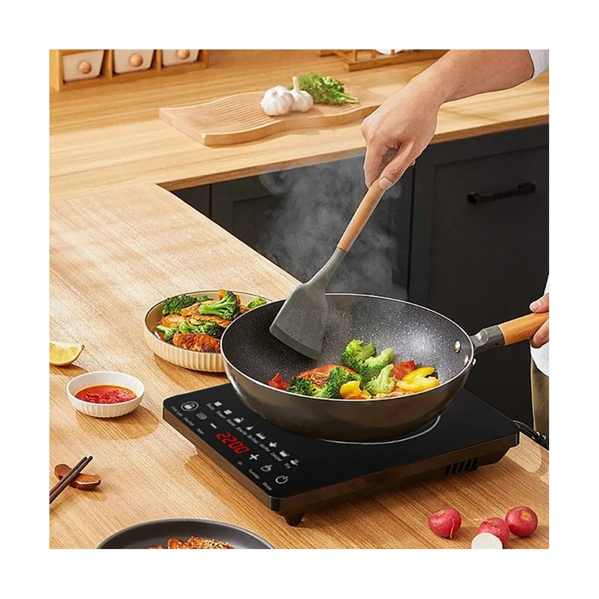 Portable Induction Cooktop 8Temp Touch Burner Cooker Countertop Burner Induction HotPlate Low Noise 2200W Sensor US PLug