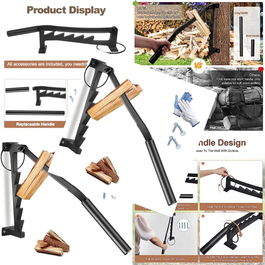 

Wall Mounted Wood Splitter: Hardwood Softwood Kindling Splitter Natural Wood Tone Compact Indoor/Outdoor Manual Design
