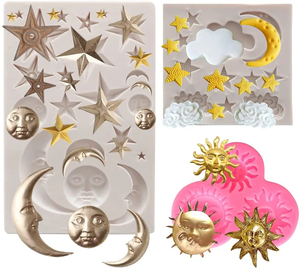 

Sun, Moon and Stars Silicone Fondant Cake Mold for Twinkle Twinkle Little Star Theme Party Chocolate Candy Biscuit Mould