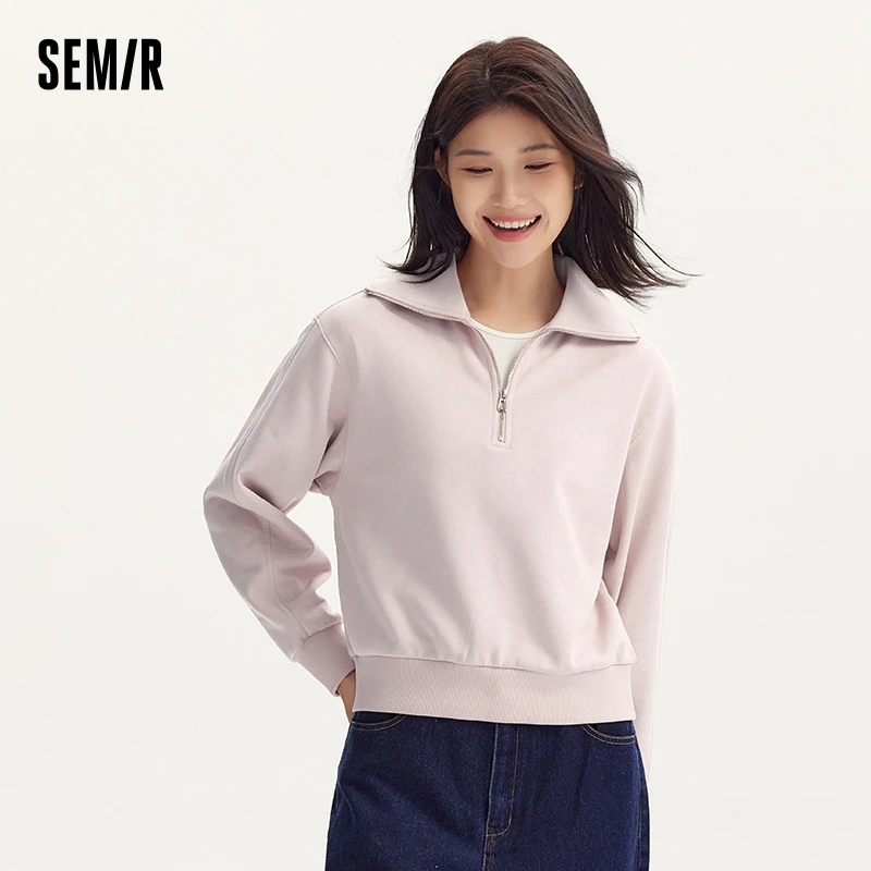 Semir Sweatshirt Women Solid Color Gentle Versatile 2024 Autumn New Casual Style Loose Pullover