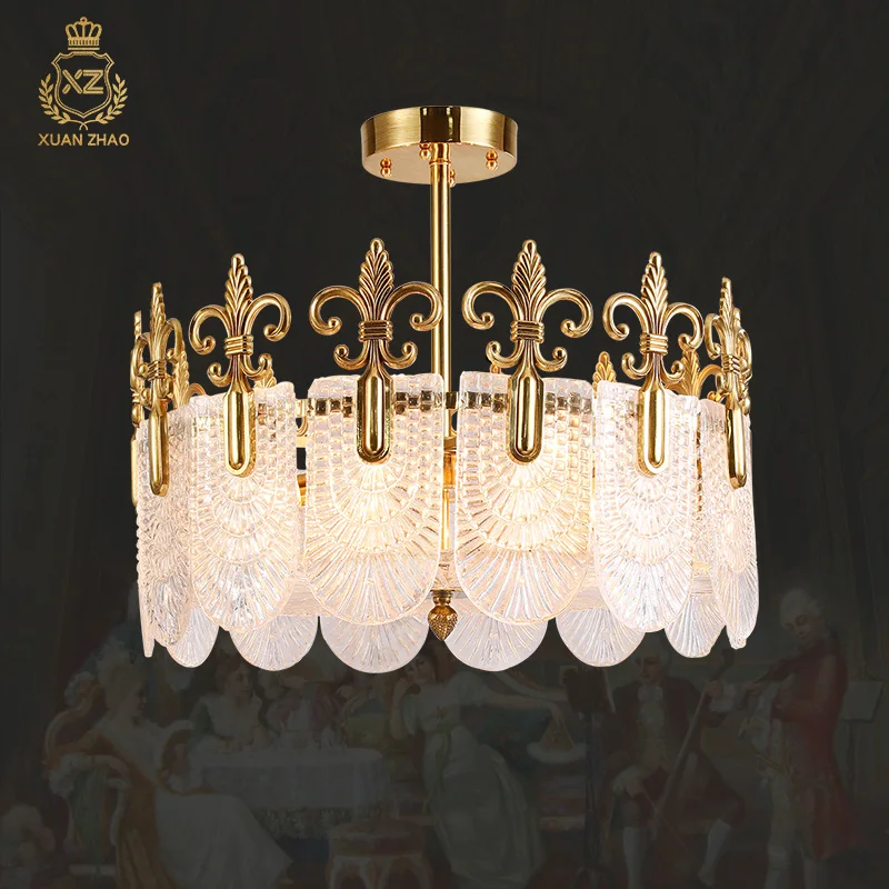 

French Court - Inspired Postmodern Gold - Colored Brass Handmade Art Glass Round Pendant Chandelier For Farmhouse Ceiling Lighti