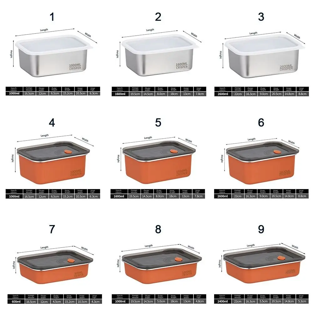 Plastic Sealed Storage Box Sealed Rectangular 304 Stainless steel Trasparent Crisper Stackable with Lid Fresh-Keeping Box