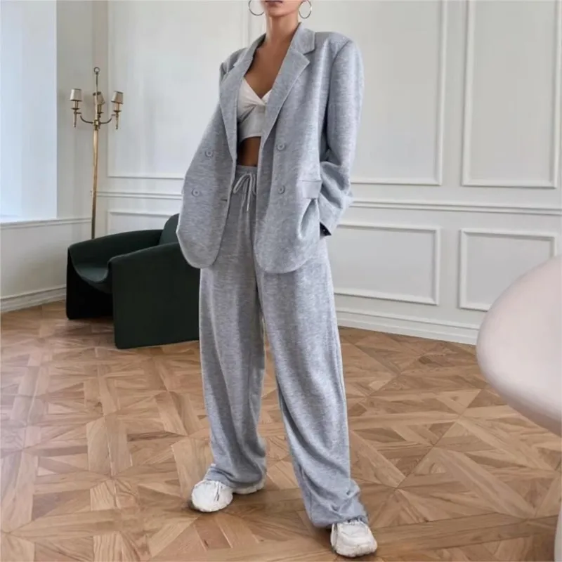 Giacca da abito a maniche lunghe doppiopetto con risvolto alla moda + pantaloni legati con coulisse Abito da pendolarismo con temperamento da donna primavera autunno