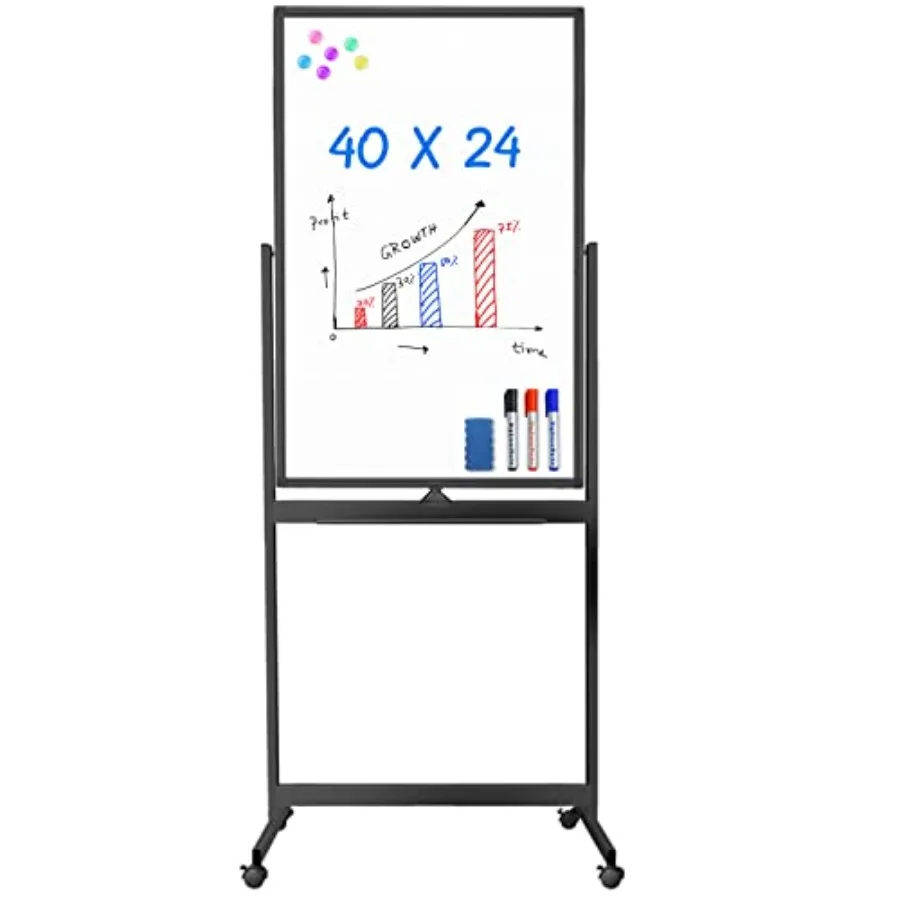 

Магнитная мобильная доска для записей 40 x 24 дюйма, двусторонняя, сухостираемая, на колесиках, с алюминиевой рамой, стоячая, на колесах