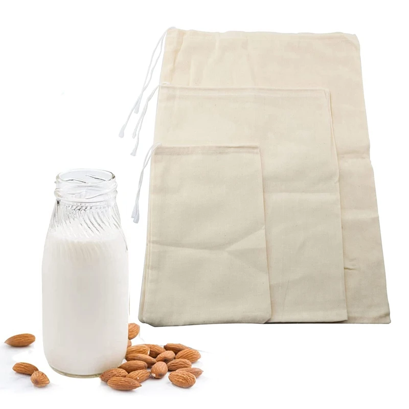 Nut Milk Bags Reusable Organic Cotton Nut Bag for Almond Milk Juice Cold Brew Coffee Tea Yogurt Filter Strainers Mesh Cheese Bag