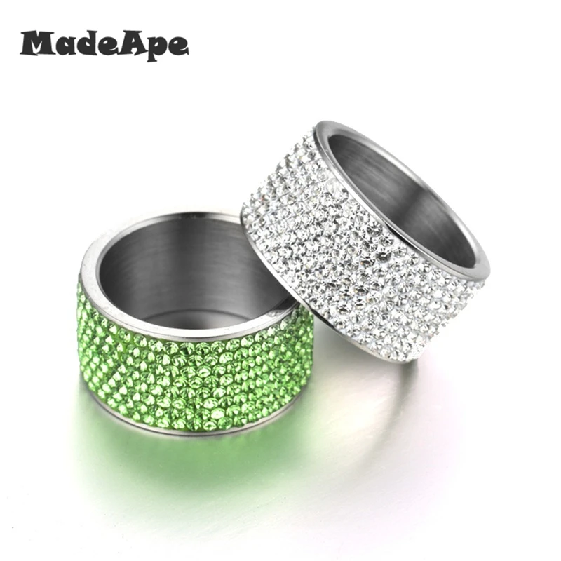 MadApe 8 Row Zircon Women Wedding Stainless Steel 11mm Size 7-12# Silver Color Engagement Ring For Women Wedding Best Gift