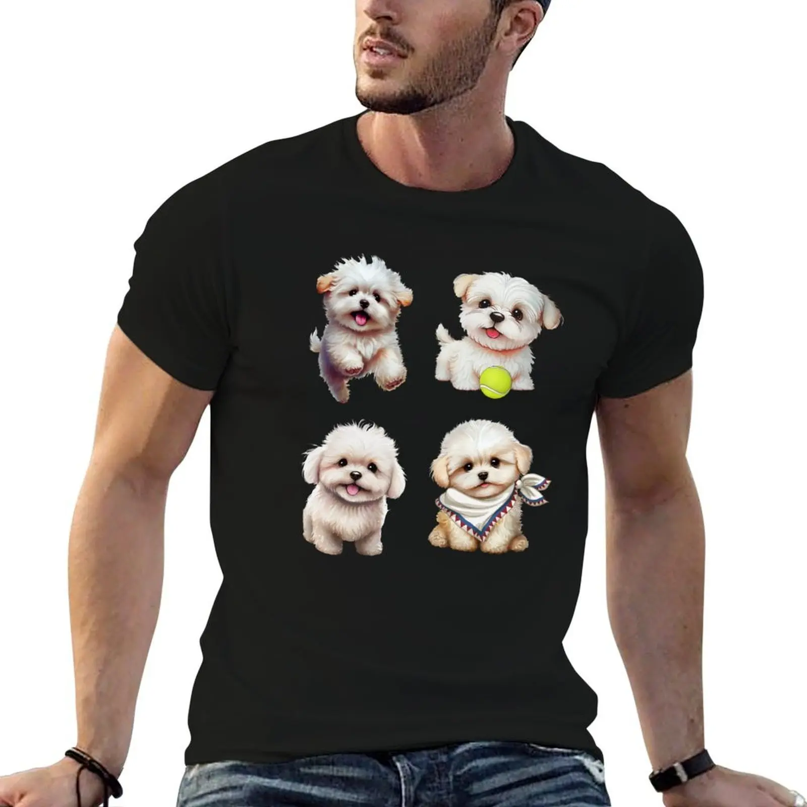 Camisas g para hombre, camisas para perros para hombre, camisas ajustadas para maltés para camiseta, paquete blanco, bonito