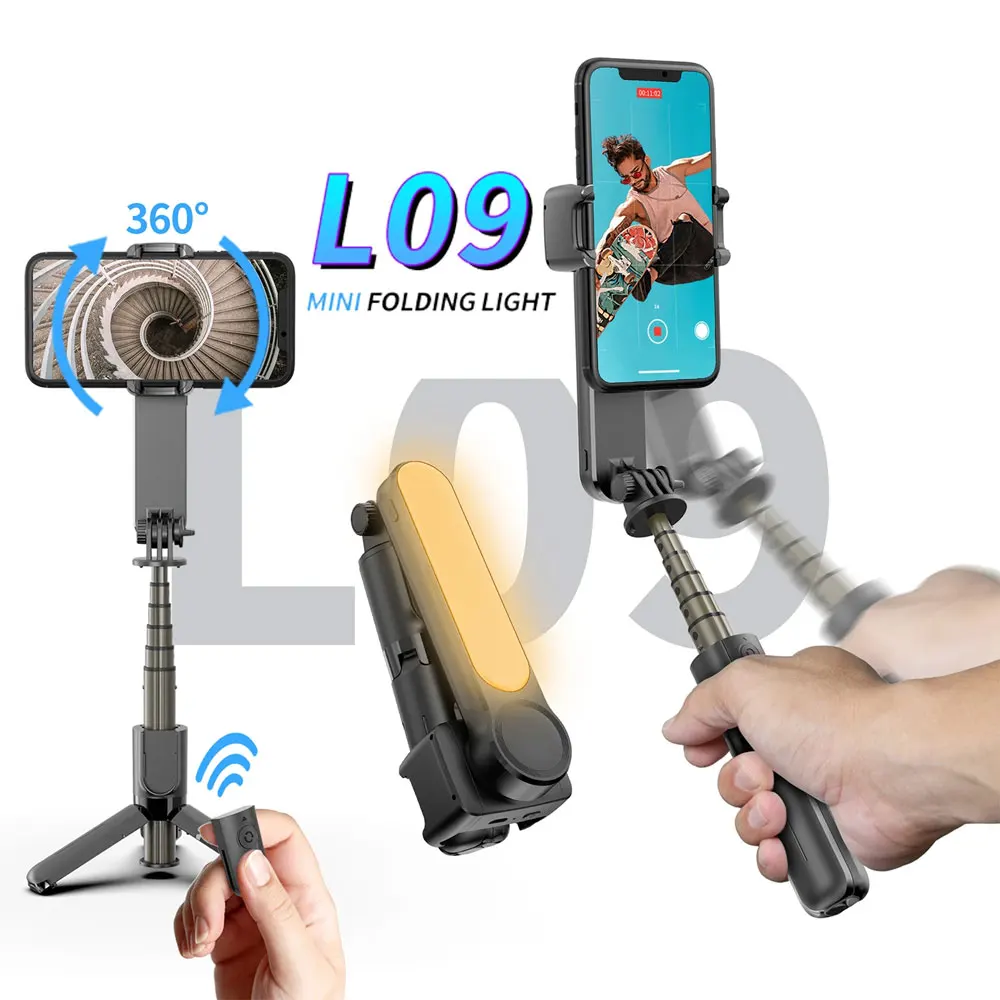 L09 Fill Light Gimbal MINI Stabilizer Bluetooth Remote Tripod Selfie Stick Adjustable Stand for Cell Phone For IPhone