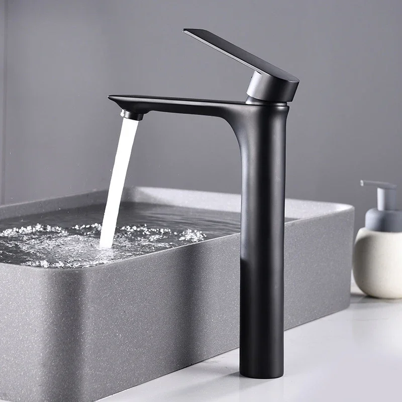 

Bathroom Basin Faucet Black Chrome Brass Single Handle Basin Mixer Tap Deck Mounted Hot & Cold Sink Faucets