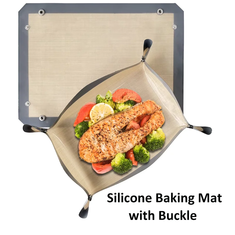 1 tapis de cuisson en fibre de silicone avec boucle, coins réutilisables à clipser pour former un plateau de cuisson anti-adhésif et étanche, revêtement de four