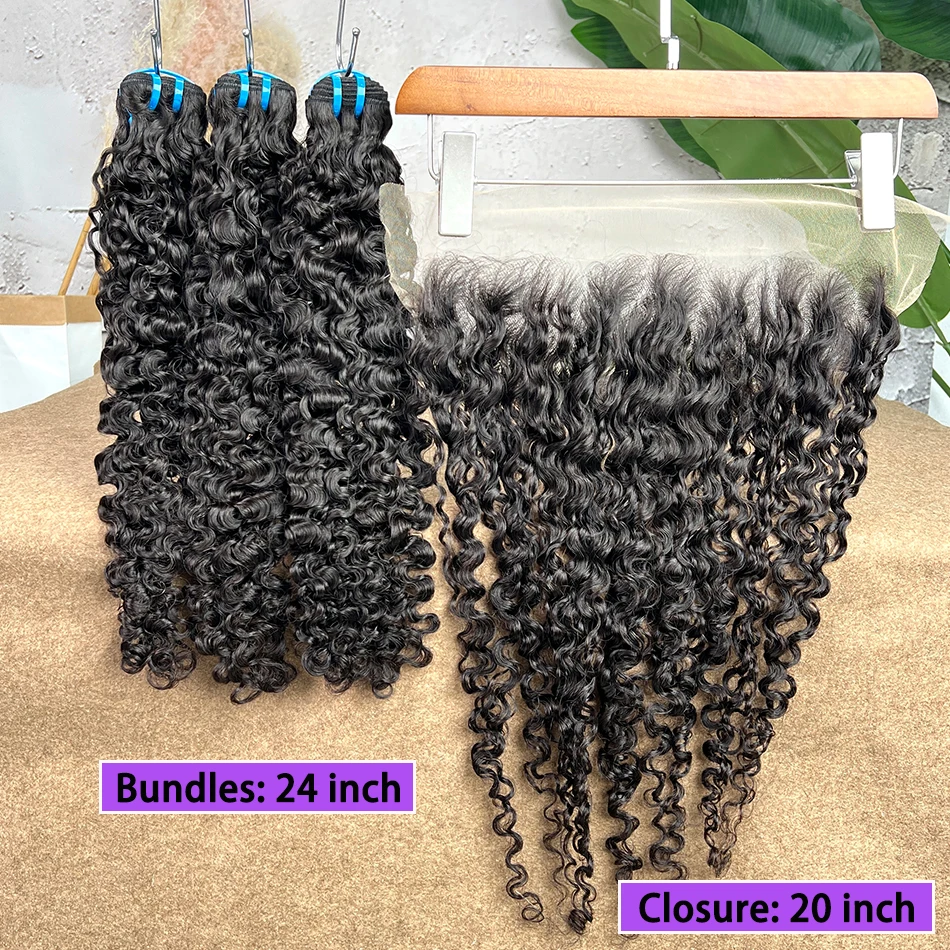 18A Burmese Curly Bundles With 13x4 Transparent Lace Frontal #1B Natural Color 100% Human Hair Weave Extensions And Closure
