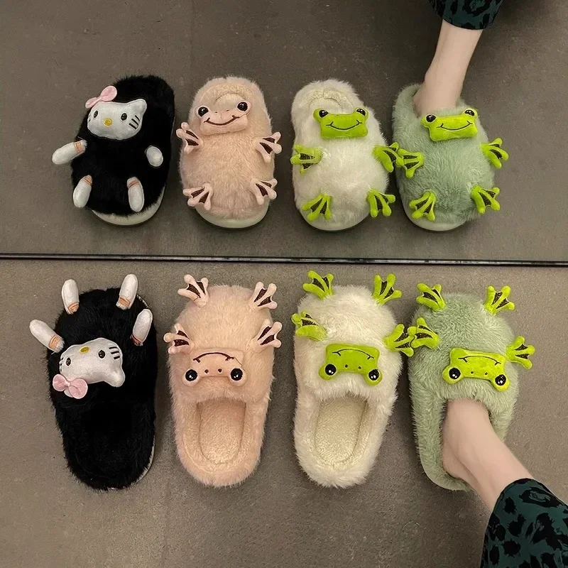 

Cute cartoon Mao Mao slippers women wear new thick soled shoes autumn and winter 2024 indoor home cotton shoes flip flops women