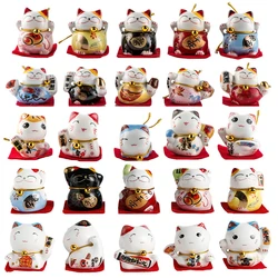 5 Pcs Mini Ceramic Lucky Cat Ornament Home Car Decoration Feng Shui Cute Maneki Neko Figure Desktop Decor Fortune Cat Craft Gift