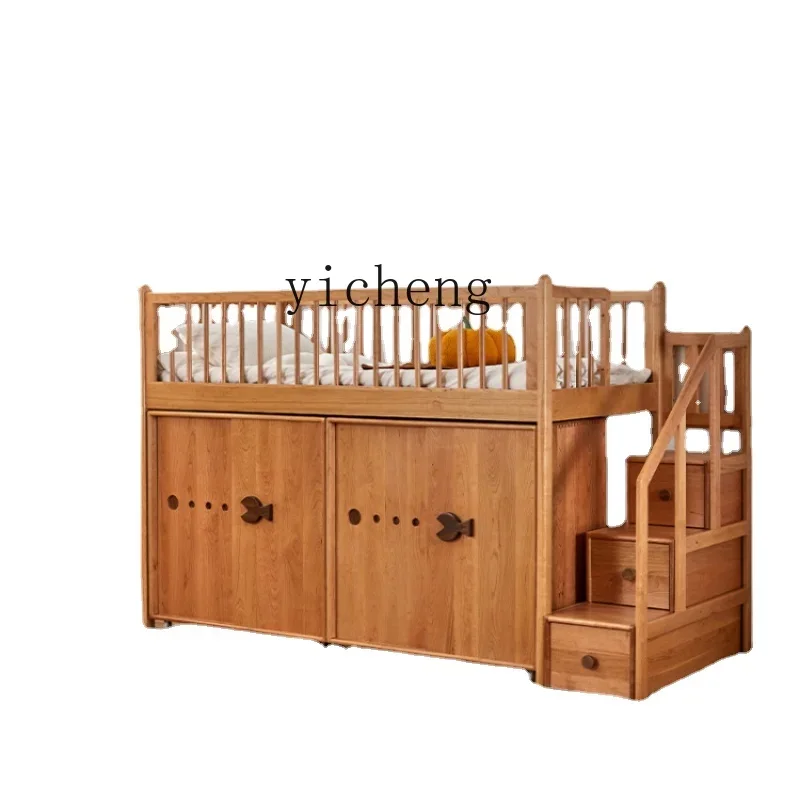 ZZ Zf Solid Wood Children's Bed with Half-Height Bed Boys and Girls with Wardrobe Integrated Bed Children's Room