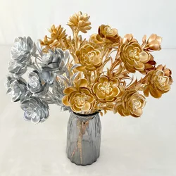 1PC Gold Phalaenopsis Silver 3D Lotus Ancient Bronze Peach Blossom Wedding Desktop Flower Arrangement Simulation Flower