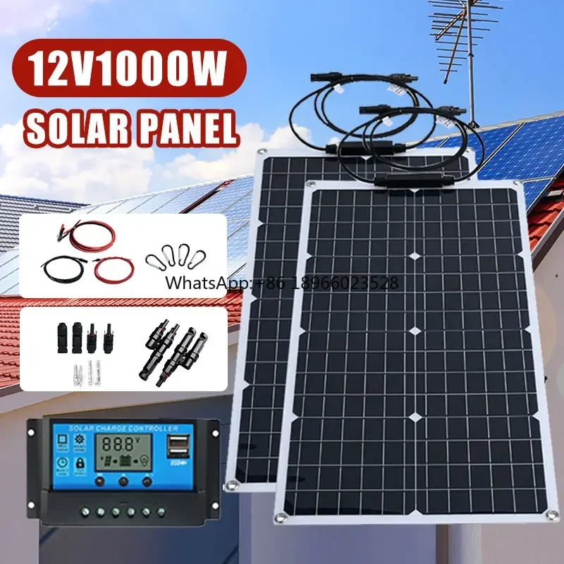 Single Crystal 1000W Solar Panel 12V 18V Mobile Energy Storage Power Supply Solar Charging Emergency Power Generation For Car RV