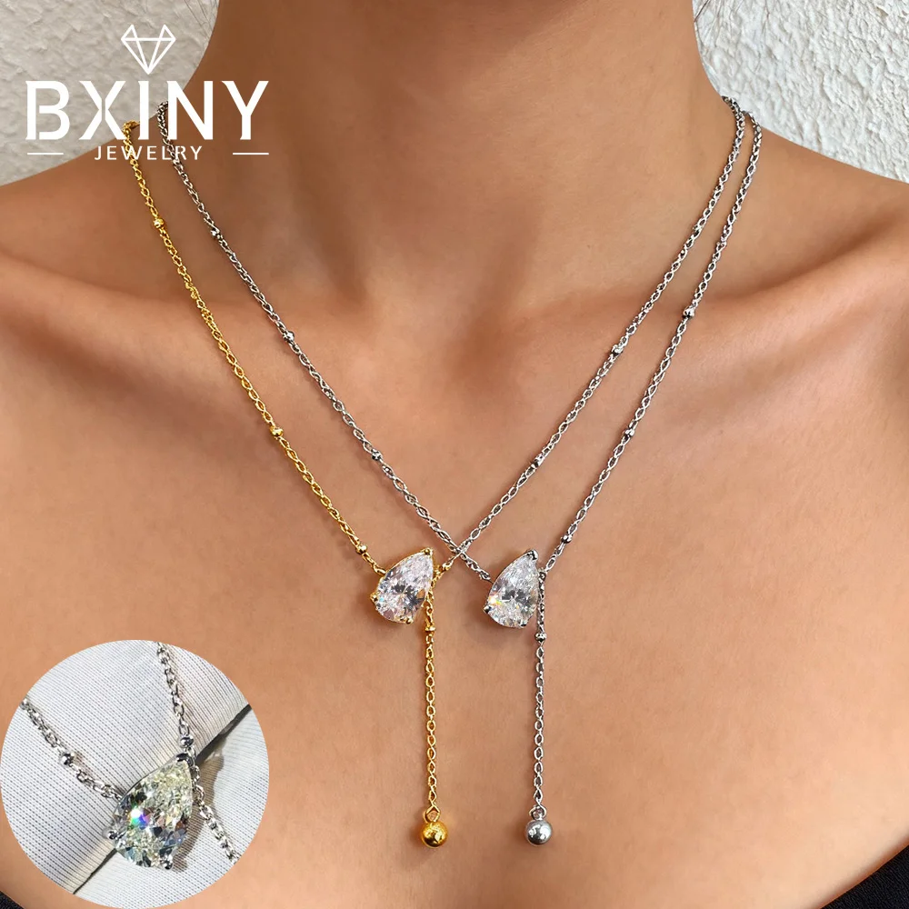 

BXINY 2CT Pear Cut Moissanite Necklace S925 Silver WaterDrop Lab Diamond Pendant Women Gift Wedding Fine Jewelry Certificate