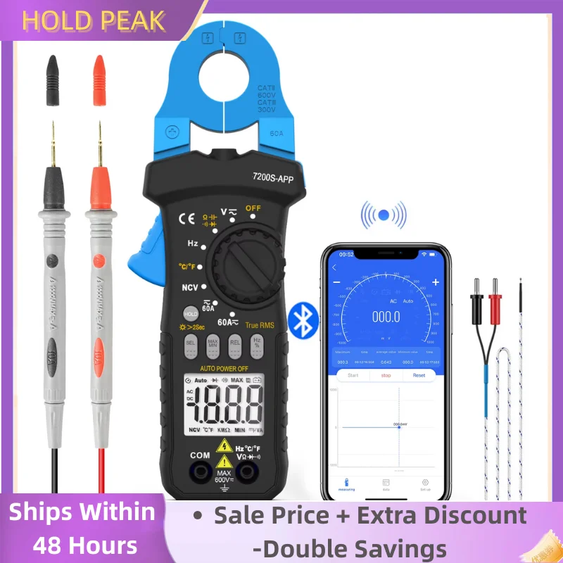 

HP-7200S-APP Digital Clamp Multimeter-True RMS AC/DC Measurement, Automatic Range, Small Current, App Functionality