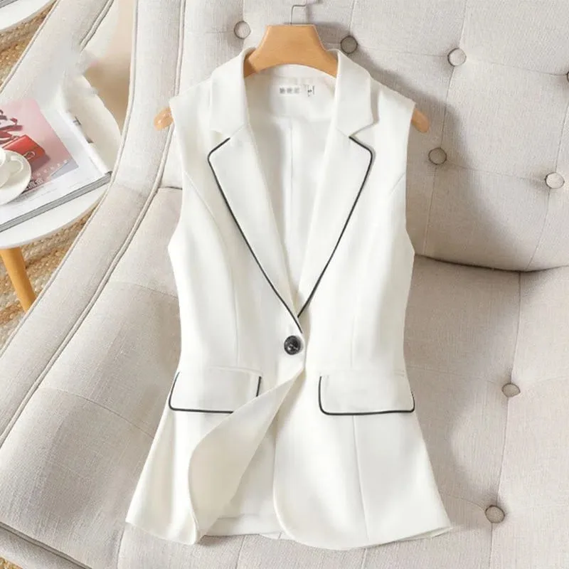 

2023 Women Vest Spring Autumn Lady Waistcoats Suit Vest Fashion Occupation Ladies Sleeveless Jacket Loose Sleeveless coat