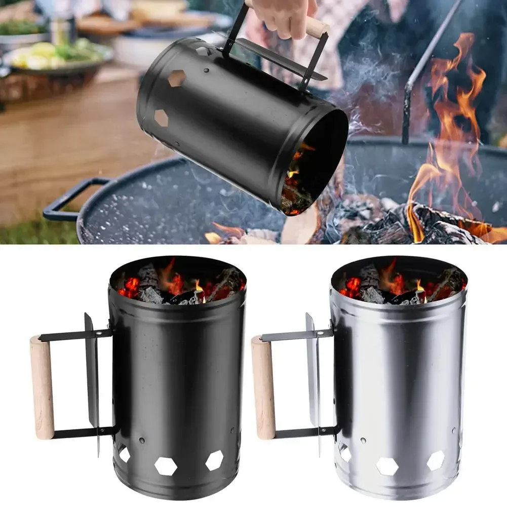 Camping Barbecue Fire Barrel Charcoal Fire Starter Outdoor Quick Fire Starter with Handle Carbon Chimney Starter Barbecue Tool