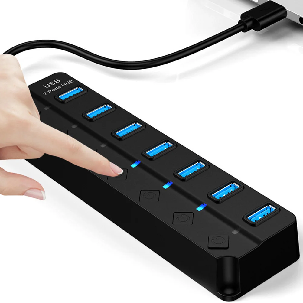 7 Ports Usb 3.0 Hub High-Speed 5Gbps Thickened Copper Core Led Indicator Backup Power Supply Plug Play Extra Usb Ports For