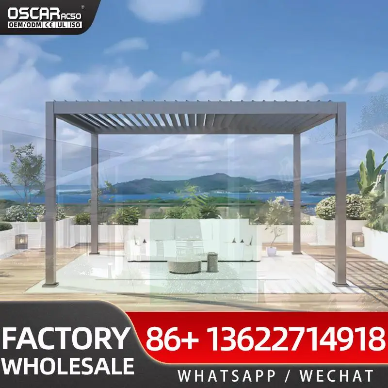 

Motorized Aluminum Louvre Roof Waterproof Bioclimatic System for Garden Patio Balcony pergolas