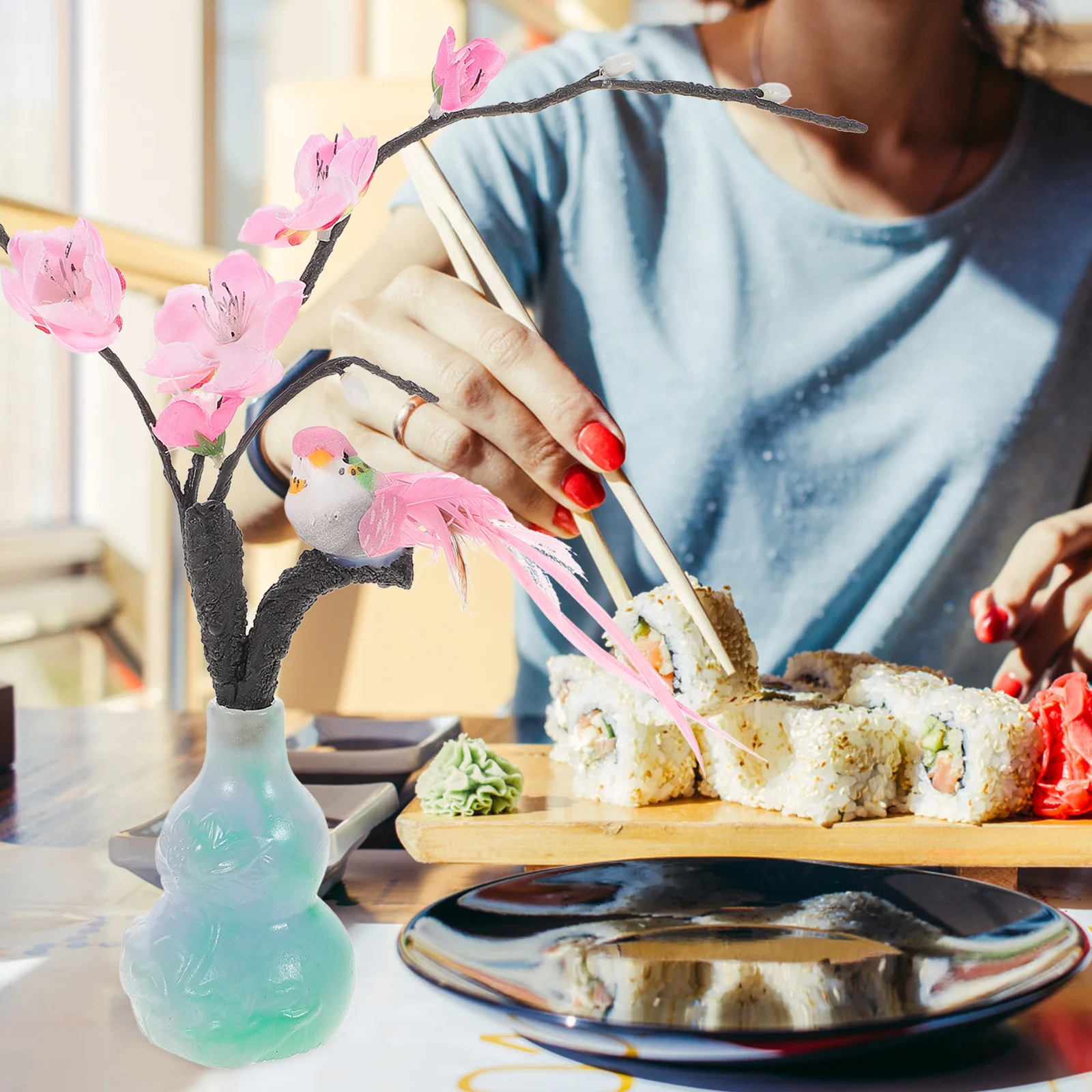 1 قطعة نباتات صناعية واقعية ديكور داخلي لوحة السوشي زخرفة طبق بارد الديكور زهرة اصطناعية ملحقات طاولة الطيور