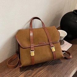 Trendy Design Suede Leather Girls Backpack Women's Fashion Bag 2024 Daypack Solid Color Fashion Travel Brown Back Pack