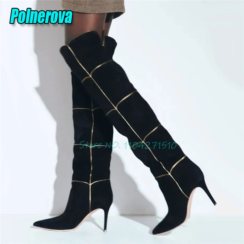 

Sexy Women Pointed Toe Stiletto Over The Knee Boots Suede Leather High Heels Long Boots Spring Autumn Fashion Party Runway Shoes