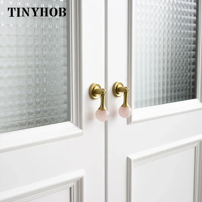 Pink  Natural Crystal Knobs White Dresser Brass Cabinet Door Knobs and Handles Ball Pendant Drawer Pull Furniture Hardware