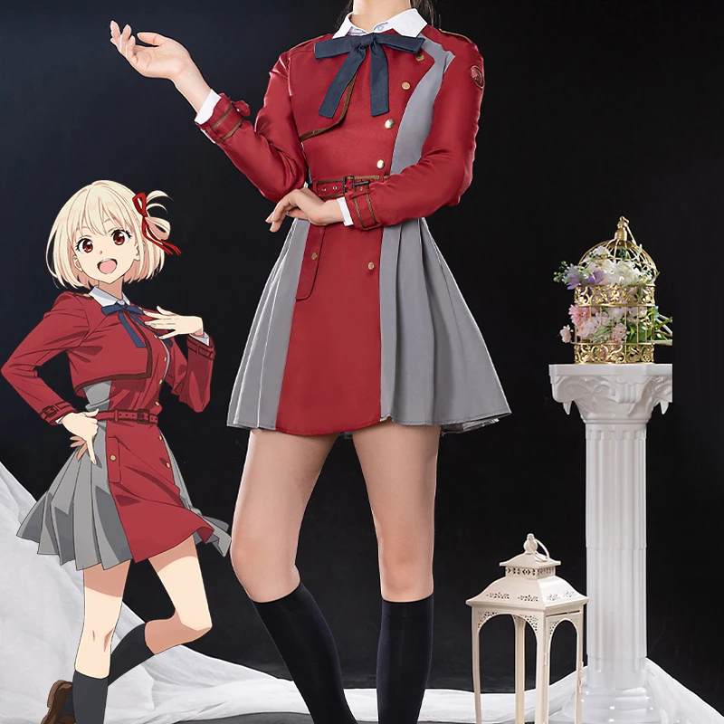 

New! Nishikigi Chisato Cosplay Anime Lycoris Recoil costume female cool red uniform dress A