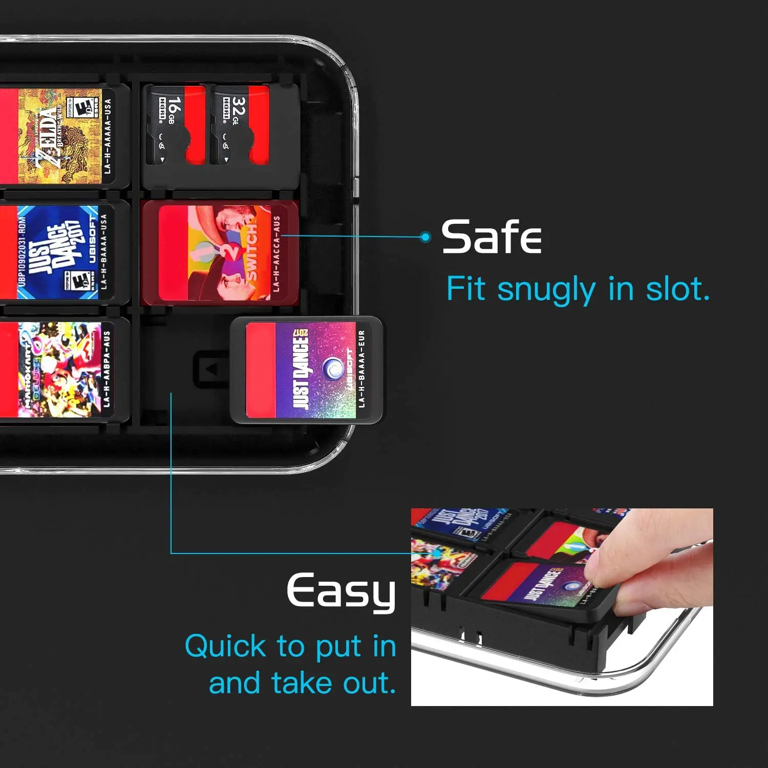 لعبة بطاقة كم متوافق التبديل لعبة تخزين خراطيش مع 12 لعبة بطاقة حالات الصلب واقية الكمبيوتر حامل